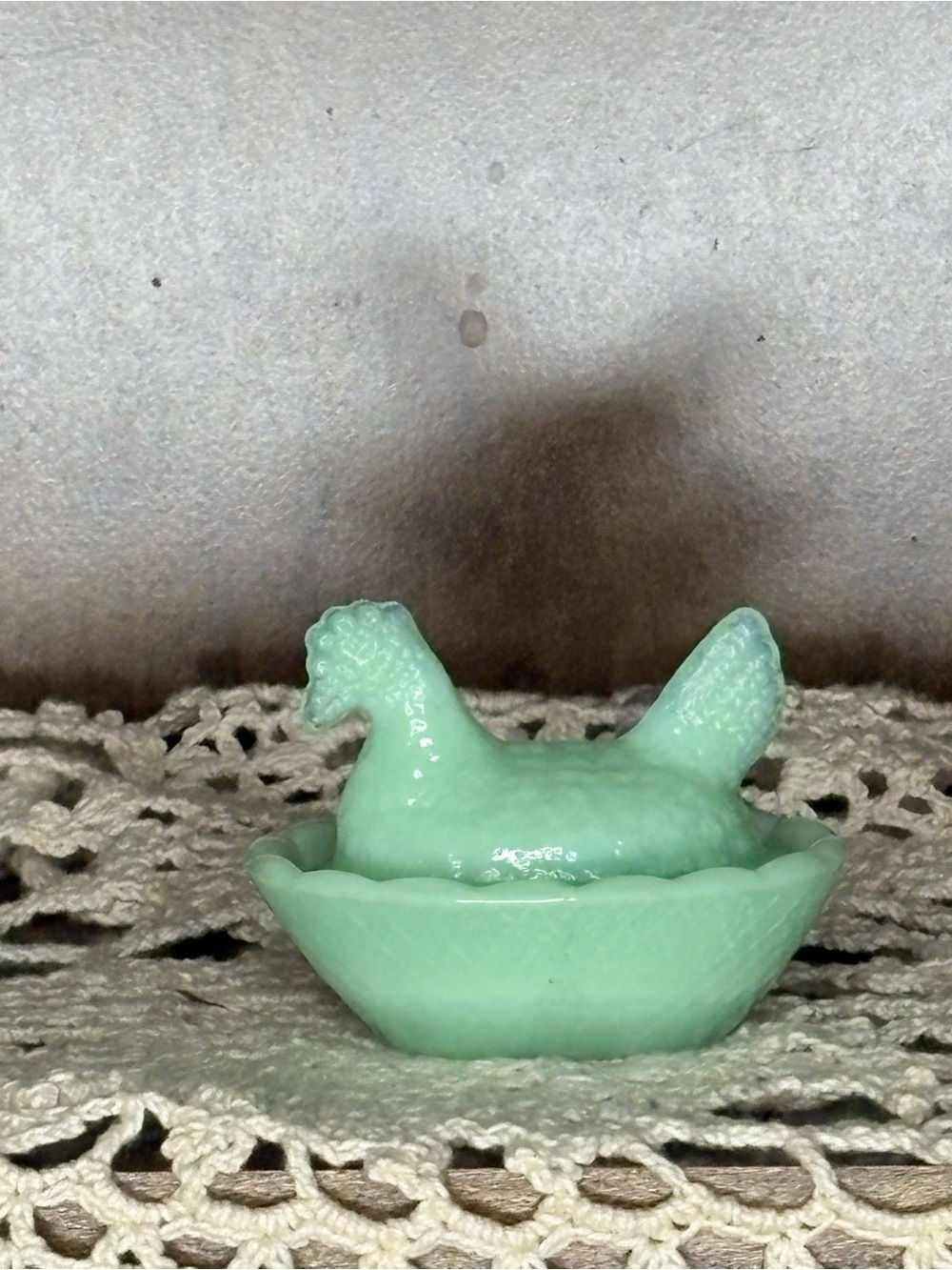 Vintage Green Hen on Nest Dish jadeite salt cellar